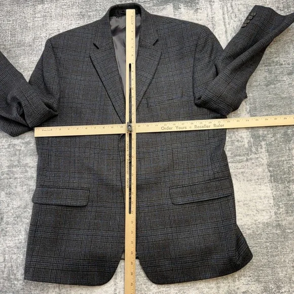 Ralph Lauren Blazer Jacket Mens 44S Gray Blue Plaid Sport Coat Wool Academia - Picture 10 of 13